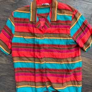 Russ Vintage 70s Multicolor Striped Womens Shirt
